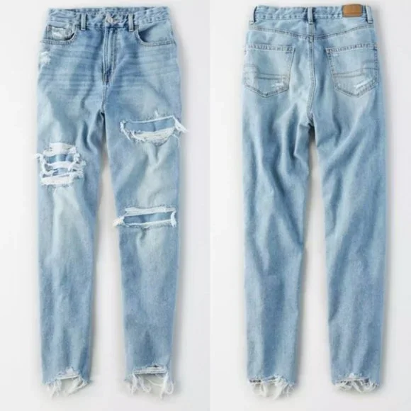 American Eagle curvy mom jeans distressed light wash size 6 regular - Picture 2 of 14